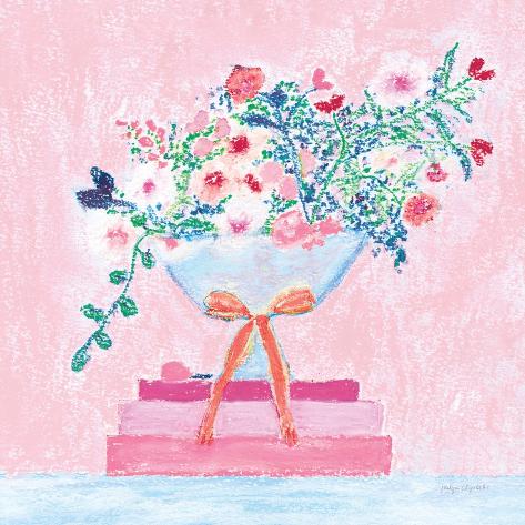 Art Print: Flower Vases and Books Square Pink by Jocelyn Elizabeth: 12x12in