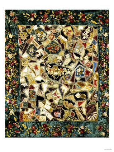 Giclee Print: Pieced and Embroidered Silk and Velvet Crazy Quilt, American, Late 19th Century: 24x18in