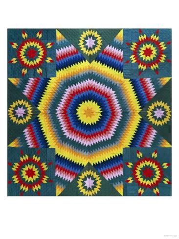 Giclee Print: A Mennonite Pieced & Appliqued Cotton Quilted Coverlet, Pennsylvania, Late 19th Century: 24x18in
