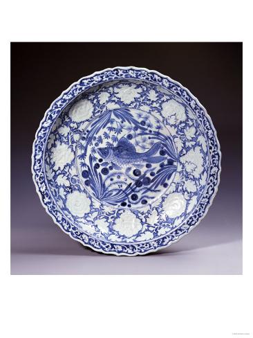 Giclee Print: A Highly Important Yuan Blue and White Large Fish Dish, 14th Century: 24x18in