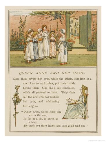 Giclee Print: Group of Children Play Queen Anne and Her Maids in a Garden by Kate Greenaway: 24x18in