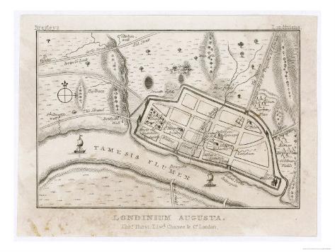 Giclee Print: Map Showing Roman London (Londinium) with Its Grid of Straight Roads: 24x18in