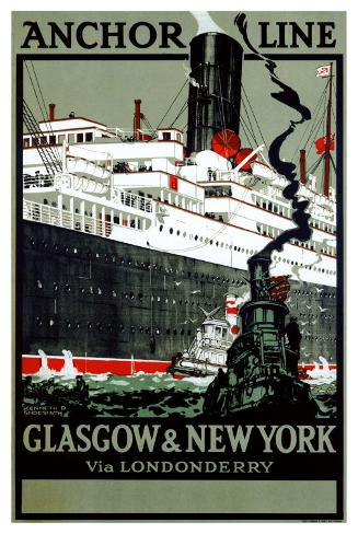 Giclee Print: Anchor Line, Glasgow to New York Wall Art by Kenneth Shoesmith by Kenneth Shoesmith: 36x24in