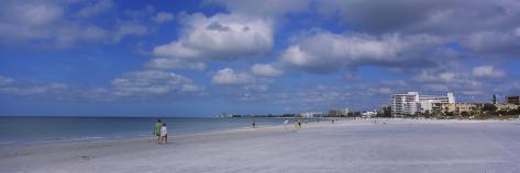 Photographic Print: Tourists Walking on the Beach, Crescent Beach, Gulf of Mexico, Siesta Key, Florida, USA: 42x14in