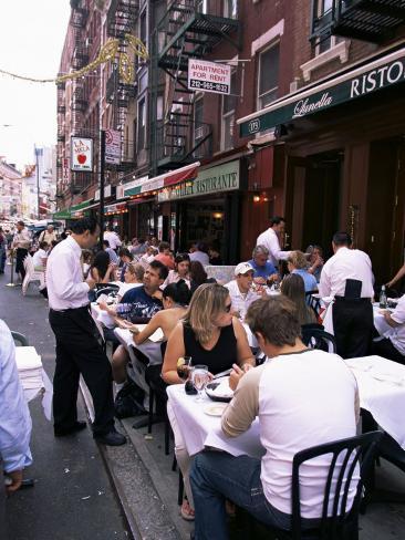 Photographic Print: People Sitting at an Outdoor Restaurant, Little Italy, Manhattan, New York State by Yadid Levy: 24x18in