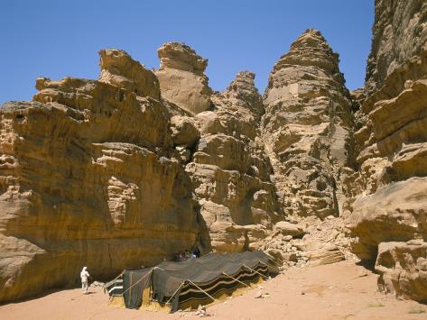 Photographic Print: Bedouin Tent and Rocks of the Desert, Wadi Rum, Jordan, Middle East by Alison Wright: 24x18in