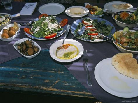 Photographic Print: Food at the Haret Idoudna Restaurant, Madaba, Jordan, Middle East by Alison Wright: 24x18in