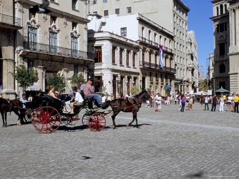 Photographic Print: Street Scene with Horse and Carriage, Havana, Cuba, West Indies, Central America by R H Productions: 24x18in