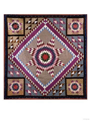 Giclee Print: A Rising Star Design Coverlet, Probably Philadelphia, Pieced and Quilted Silk, 1880, 1890: 24x18in