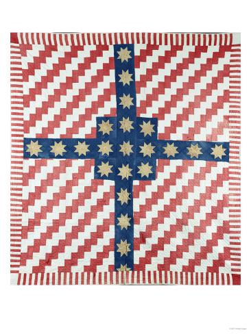 Giclee Print: American Civil War Coverlet, Pieced and Quilted Calico, 1860: 16x12in