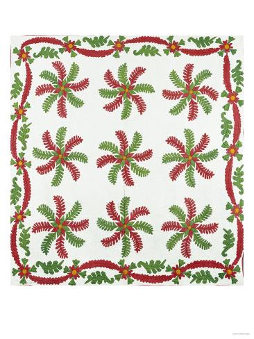Giclee Print: Princess Feather Design Coverlet, Ohio, Quilted and Appliqued Cotton, Circa 1850: 24x18in