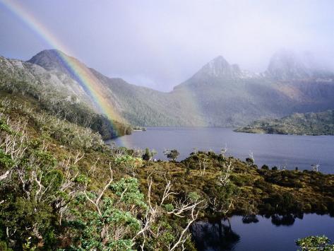 Photographic Print: Rainbow at Dove Lake, Cradle Mountain-Lake St. Clair National Park, Tasmania, Australia by Holger Leue: 24x18in