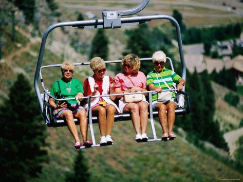 Photographic Print: Four Women on Chairlift, Sun Valley, Idaho by Holger Leue: 24x18in