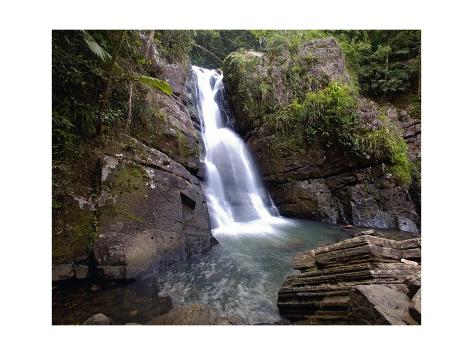 Photographic Print: La Mina Waterfall, El Yunque, Puerto Rico by George Oze: 24x18in