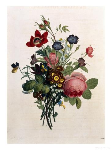 Giclee Print: Bouquet of Rose and Lily of the Valley by Jean Louis Prevost: 24x18in