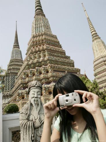 Photographic Print: Thai Woman Taking Pictures, Wat Poo, Bangkok, Thailand, Southeast Asia, Asia by Angelo Cavalli: 24x18in