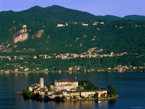 Photographic Print: Lake Orta and San Giulio Island, Orta San Giulio, Italian Lakes, Piedmont, Italy by Steve Vidler: 24x18in