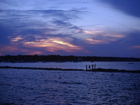 Photographic Print: People Walking by Water at Sunset, Scituate, MA by Rick Berkowitz: 24x18in