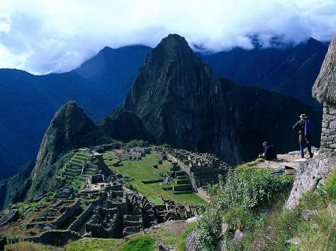 Photographic Print: Tourists at Inca Ruins of Machu Picchu, Peru by Shirley Vanderbilt: 24x18in
