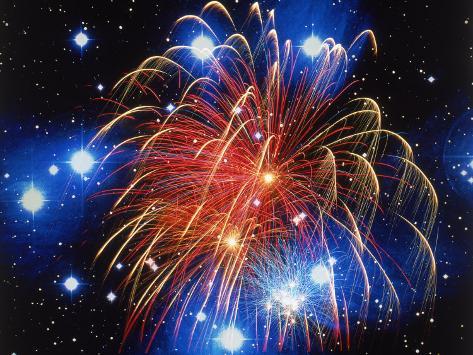 Photographic Print: Fireworks and Stars Poster by Terry Why: 24x18in