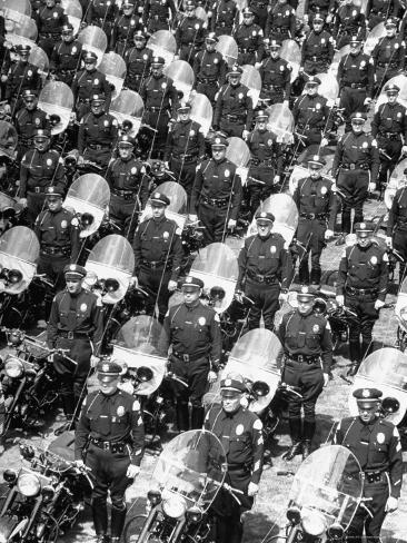 Photographic Print: Los Angeles Has World's Biggest Motorcycle Police Force, Here Lining Up For Review by Loomis Dean: 24x18in