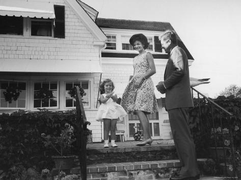 Photographic Print: Senator John F. Kennedy with Wife Jackie and Daughter Caroline at Family Summer Home by Paul Schutzer: 24x18in