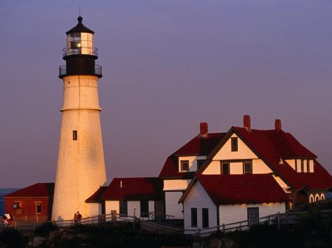 Photographic Print: Dusk at Portland Head Lighthouse on Cape Elizabeth, Fort Williams State Park, USA by Levesque Kevin: 24x18in