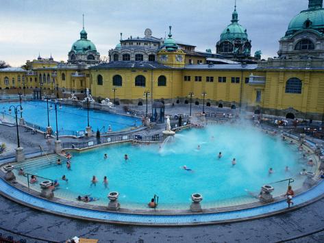 Photographic Print: Three Outdoor Naturally Heated Pools and Several Indoor Pools at Szechenyi Baths, Budapest, Hungary by David Greedy: 24x18in