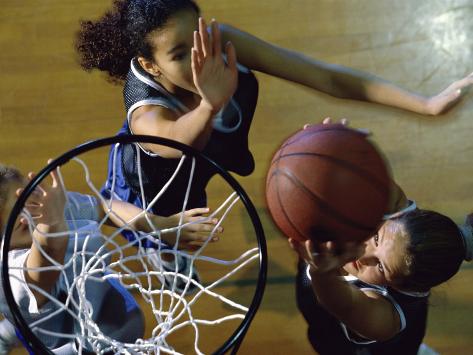 Photographic Print: Teenage Girls Playing Basketball Poster: 24x18in