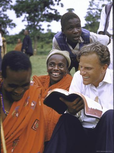 Premium Photographic Print: Evangelist Billy Graham Showing His Bible to the Waarusha Warriors Near Mt. Meru by James Burke: 24x18in