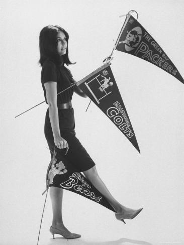 Premium Photographic Print: Writer Gloria Steinem Carrying Banners for Professional Football Teams by Yale Joel: 24x18in