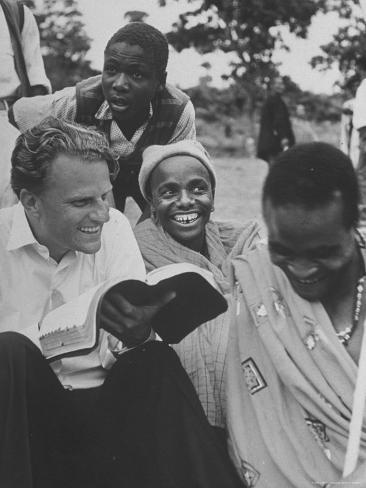 Premium Photographic Print: Evangelist Billy Graham Explains Bible to Waarusha Warriors by James Burke: 24x18in