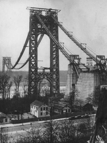 Photographic Print: Main Towers and Cables of the George Washington Bridge under Construction: 16x12in