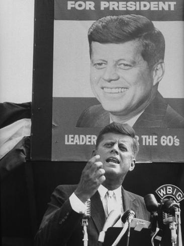 Photographic Print: Sen./Pres. Candidate John Kennedy Speaking From Microphoned Podium During His Campaign Tour of TN by Walter Sanders: 16x12in