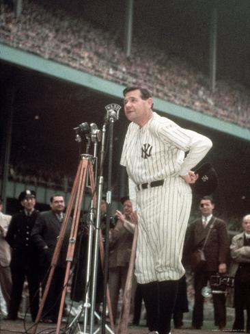 Premium Photographic Print: Baseball Great Babe Ruth, Addressing Crowd and Press During Final Appearance at Yankee Stadium by Ralph Morse: 24x18in