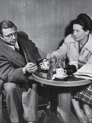 Premium Photographic Print: Philosopher Writer Jean Paul Sartre and Simone de Beauvoir Taking Tea Together by David Scherman : 24x18in
