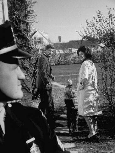 Photographic Print: Candidate John Kennedy, Wife Jacqueline and Daughter Caroline, Walk with Dog on Election Day by Paul Schutzer: 16x12in