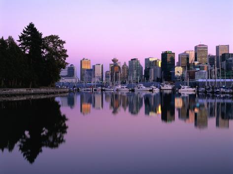 Photographic Print: City Skyline at Dusk Reflected in Coal Harbour Vancouver, British Columbia, Canada by Barnett Ross: 24x18in