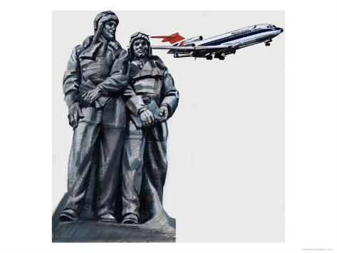 Giclee Print: Airmen and Aircraft Art Print: 24x18in