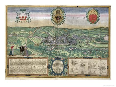Giclee Print: Map of Liege, from Civitates Orbis Terrarum by Georg Braun by Joris Hoefnagel: 24x18in
