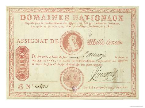 Giclee Print: Thousand Livre Banknote with a Picture of Louis XVI: 24x18in