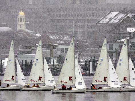 Photographic Print: Sailboats Pass Faneuil Hall Poster: 24x18in