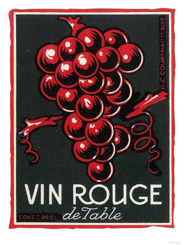 Art Print: Vin Rouge De Table Wine Label - Europe Art Print by Lantern Press: 24x18in