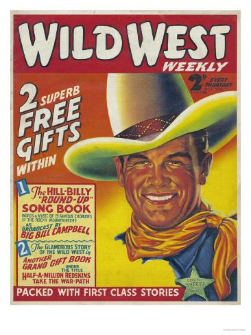 Giclee Print: Wild West, Cowboys Westerns Pulp Fiction First Issue Magazine, USA, 1938: 24x18in