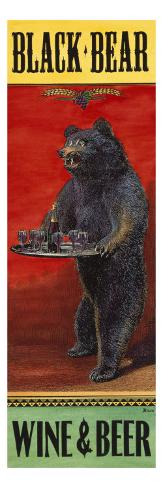 Premium Giclee Print: Black Bear Wine and Beer Art Print by Penny Wagner by Penny Wagner: 24x8in