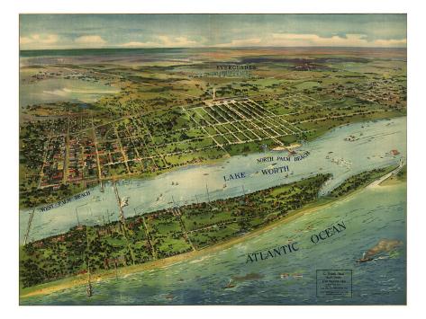 Photo: 1915 Aerial View of West Palm Beach, North Palm Beach and Lake Worth, Florida: 24x18in