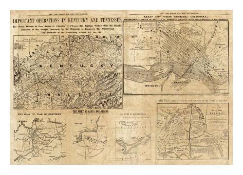 Art Print: Important Operations in Kentucky and Tennessee, c.1861 by E.S. Hall: 17x24in