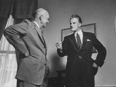 Photographic Print: Evangelist Billy Graham Visiting with Pres. Dwight Eisenhower at the Wh by Paul Schutzer: 24x18in