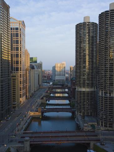 Photographic Print: Skyscrapers Along the Chicago River and West Wacker Drive, Chicago, Illinois, USA by Amanda Hall: 24x18in