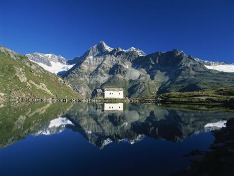 Photographic Print: White Chapel and Ober Gabelhorn Reflected in the Schwarzsee, Zermatt, Valais, Switzerland, Europe by Tomlinson Ruth: 24x18in